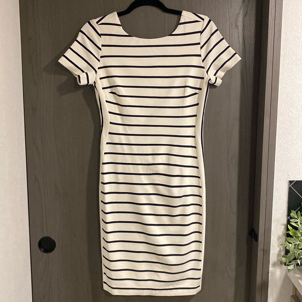 Banana Republic Factory White with Black Stripes Body Con Dress